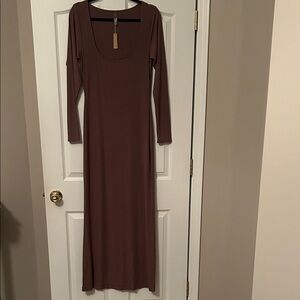 SKIMS | Dresses | Skims Blue Plunge Neck Long Sleeve Bodycon Dress |  Poshmark